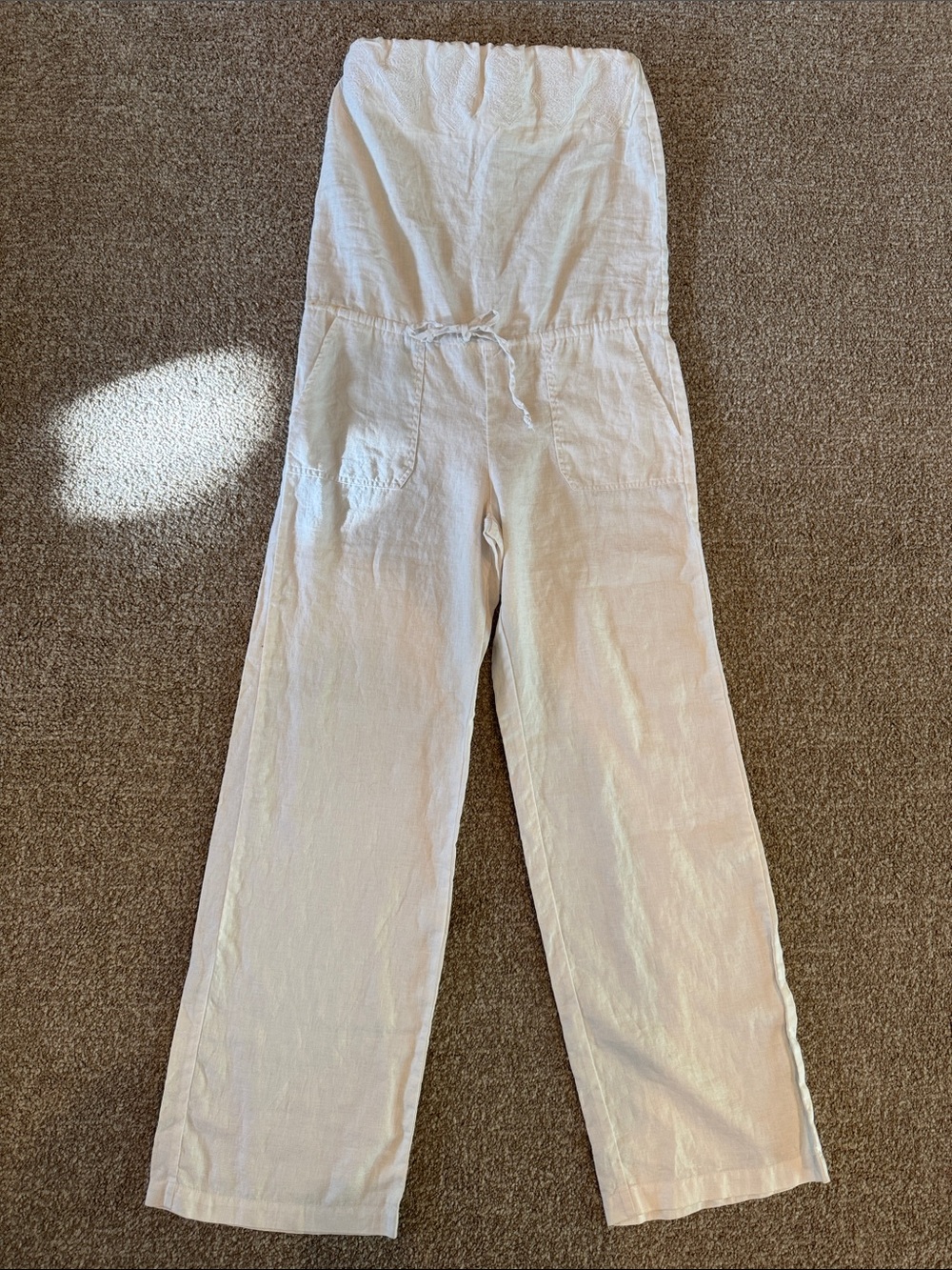 La Blanca Cream Strapless Wide-Leg Linen Jumpsuit